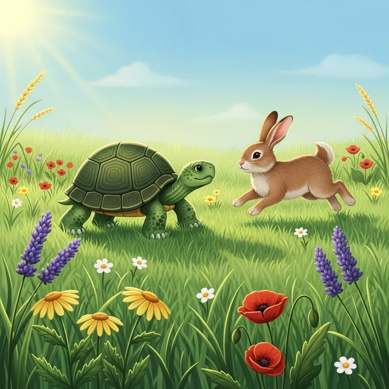 Colorful Turtle and Rainbow Rabbit Play in Meadow