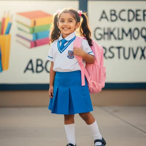Adorable South Asian Little Girl with Braces and Pony Tails