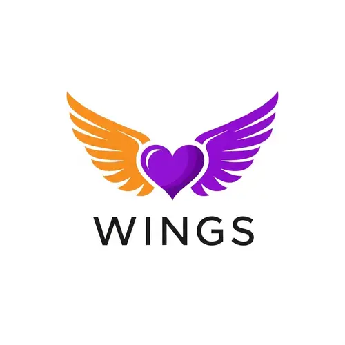 Wings Clothing Brand Logo with Purple Heart Design