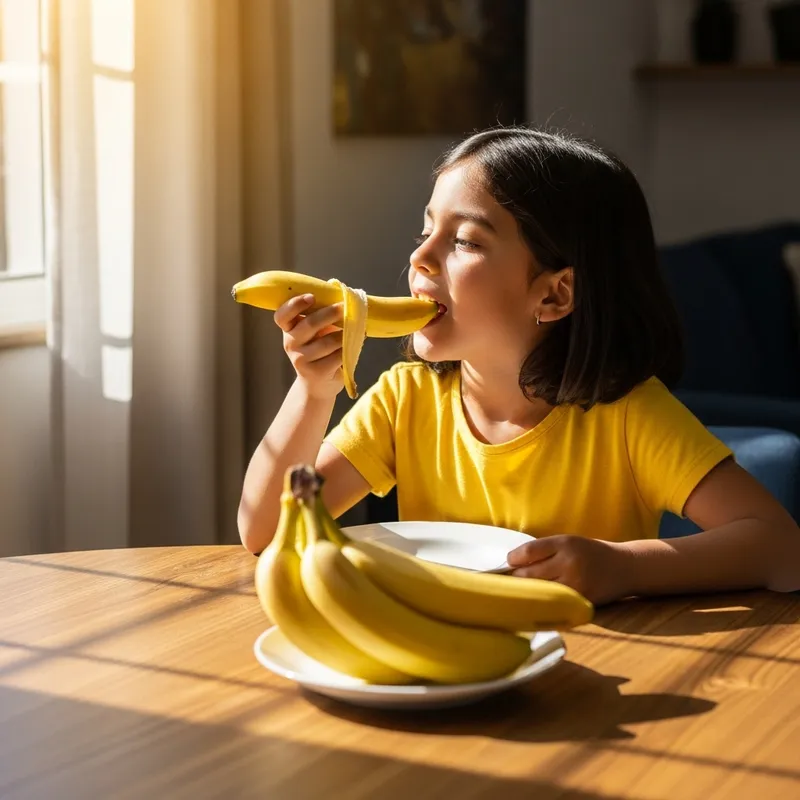Happy Hispanic Girl Eating Banana - Nutritious and Joyful Snack Happy Hispanic Girl Eating Banana - Nutritious and Joyful Snack