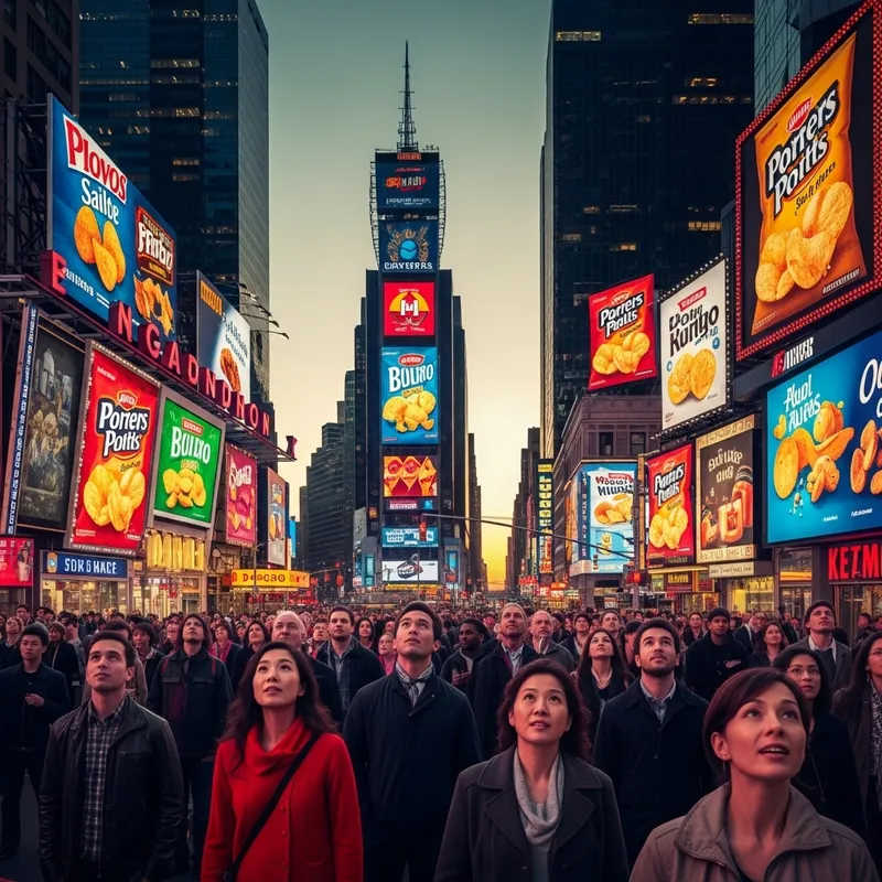 Engaging Potato Chip Advertisements in Urban Cityscape