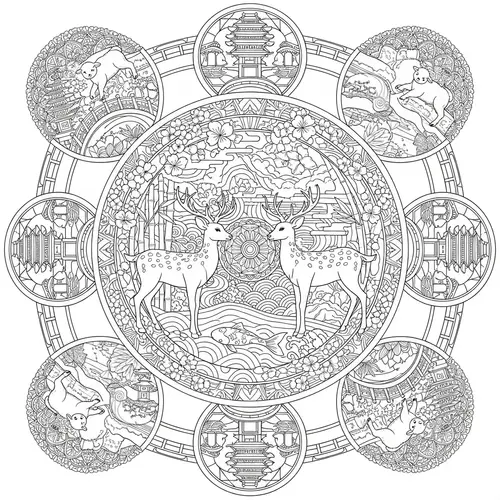Japanese Garden Mandala Coloring Book: Deers & Lambs