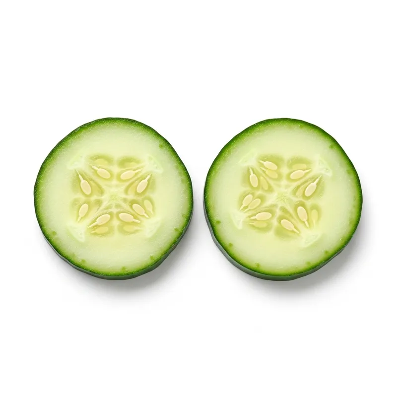 Freshly Cut Cucumber Slices on White Background
