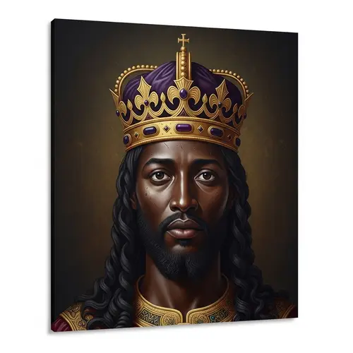 Regal Black Jesus Renaissance Art | Majestic King's Crown