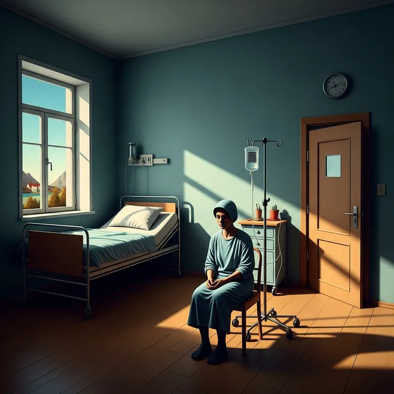 Lonely Patient in Abstract Hospital Environment