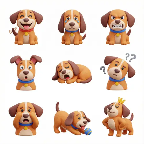 Colorful Dog Emotions Icons Collection