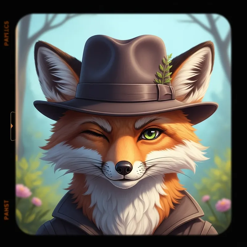 Whimsical Female Fox Wearing Fedora Top Hat | Nature-Inspired Art Whimsical Female Fox Wearing Fedora Top Hat | Nature-Inspired Art
