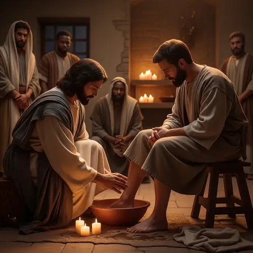 Biblical Scene: Jesus Washing Disciple's Feet