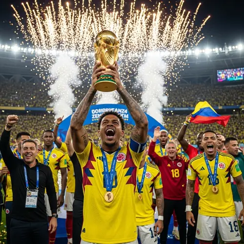 Colombian Football Player Lifts 2034 World Cup Trophy | Victory Scene