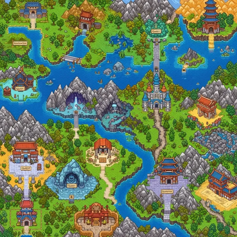 Epic 8-Bit Adventure Map: A Pixel Art Journey
