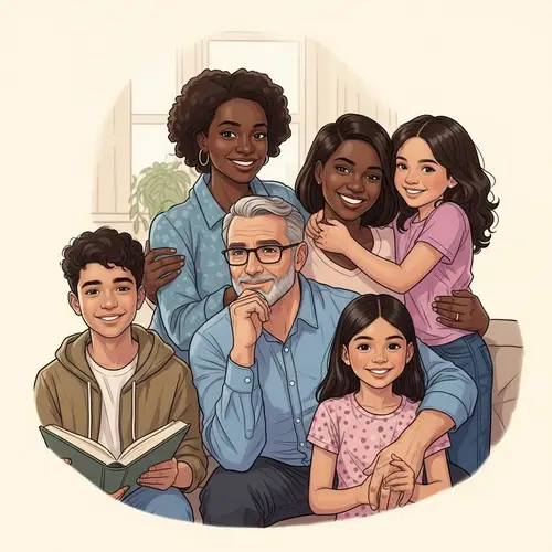 Loving Family Portrait: Wise Dad, Strong Mom, Caring Kids