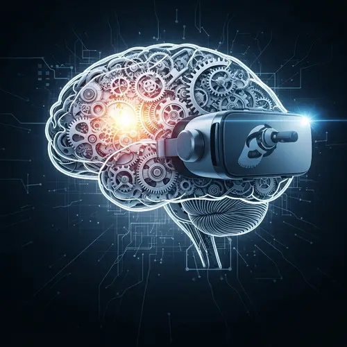 Brain Icon with Gears & VR Goggles - Futuristic Tech