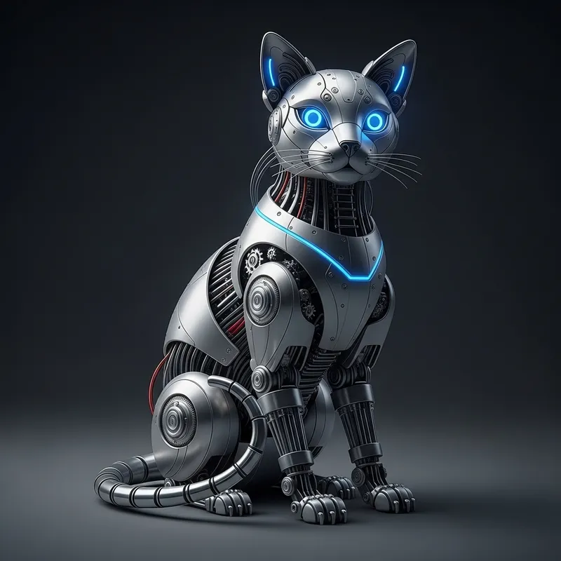 Robotic Cat: Futuristic Design with Neon Lights