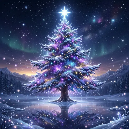 Majestic Christmas Tree Illuminated in Cosmic Magic