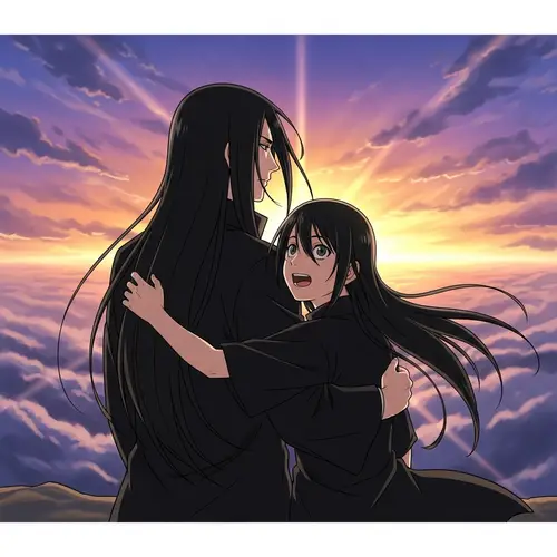 Itachi and Sasuke Embracing at Colorful Sunrise | Anime Aesthetic
