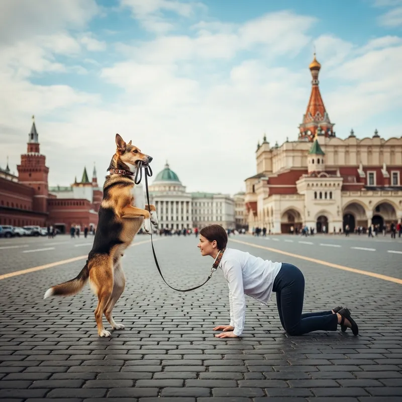 Unusual Scene on Red Square: Dog and Human Interaction
