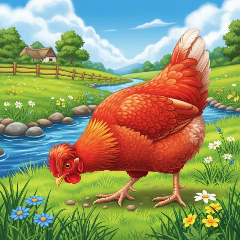 Beautiful Docile Chicken in Countryside Scene