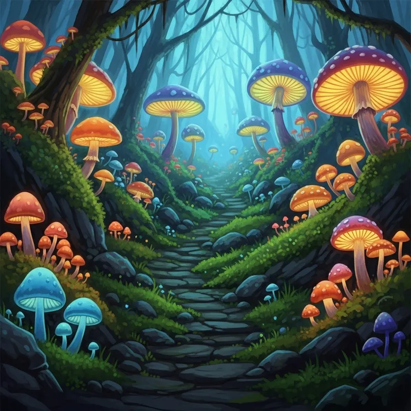 Mystical Forest with Glowing Mushrooms - Explore Enchantment