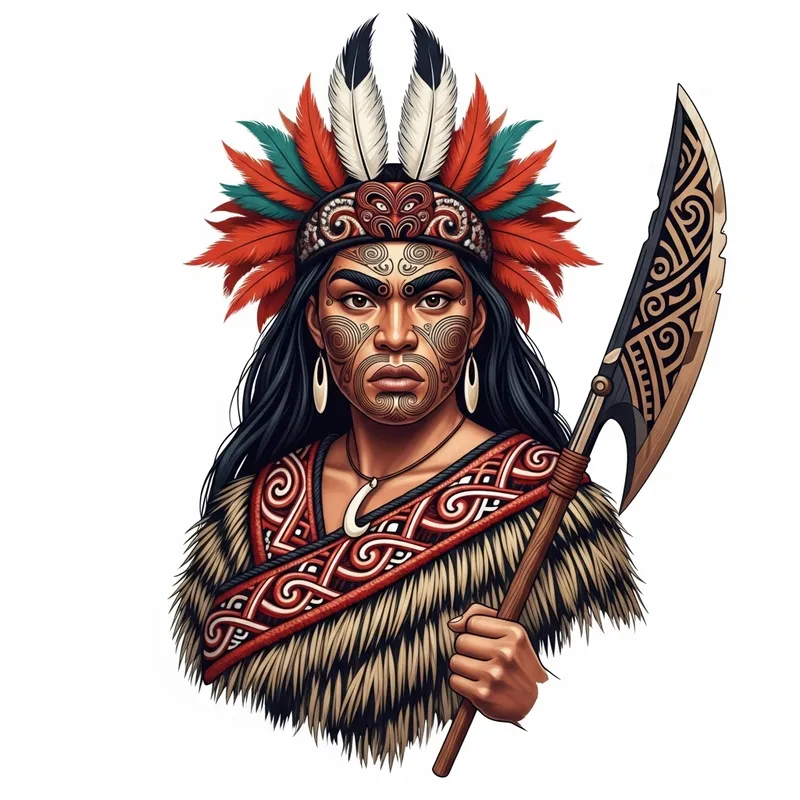 Intricate Māori Female Warrior Art | Vibrant Colors & Bold Contrasts
