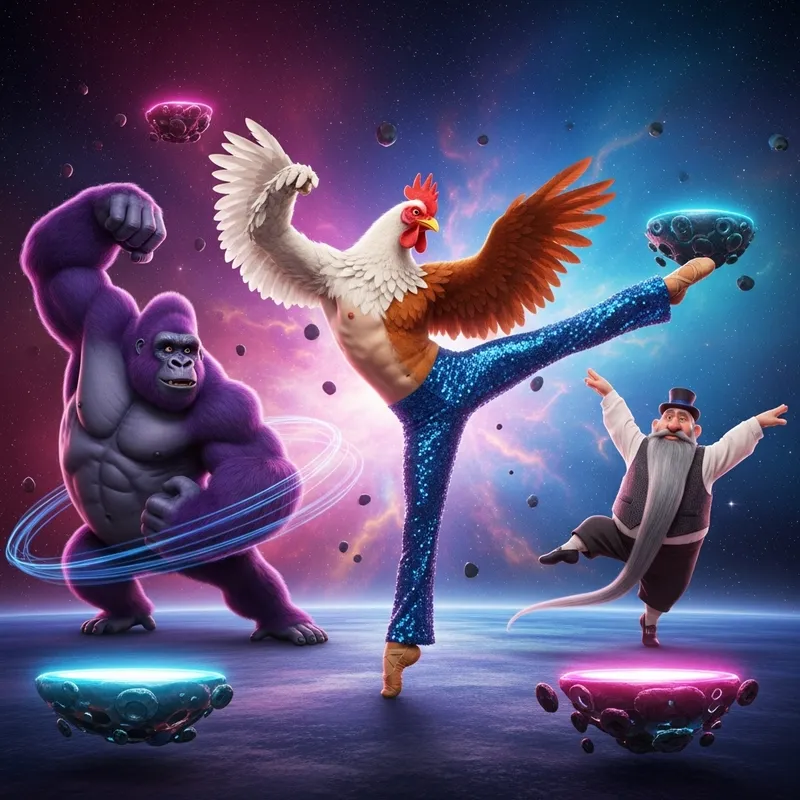 Space Battle: Man-Chicken vs Gorilla vs Twerking Beard Man