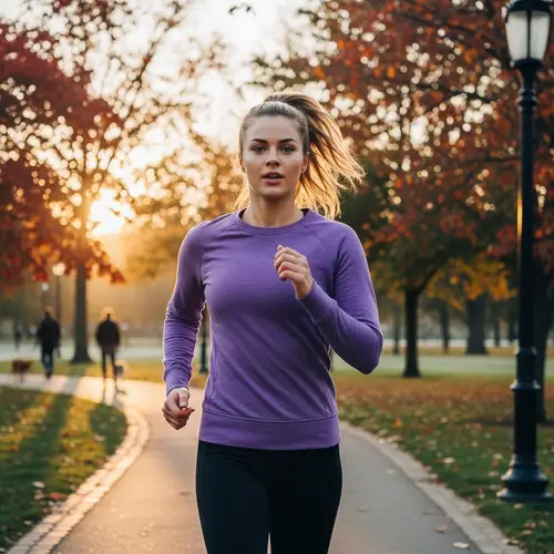 Young Caucasian Female Athlete in Urban Park | Morning Jog
