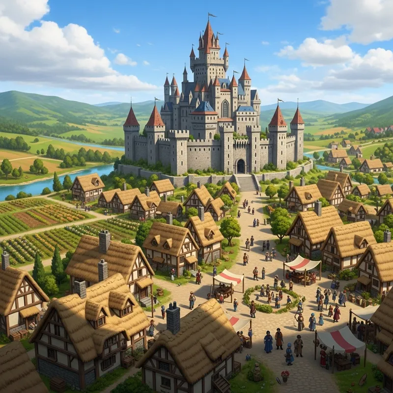 A Kingdom Landscape: Castle, Villages, River & Farmers A Kingdom Landscape: Castle, Villages, River & Farmers