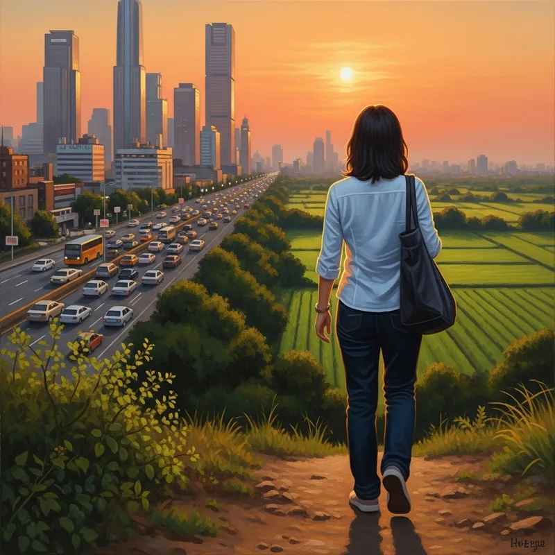 Bidding Farewell to Urban Hustle in a Serene Scene
