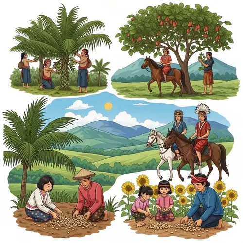 Cultural Tapestry of Indonesia: Dayak, Indigenous Couples, Peanuts & Sunflowers