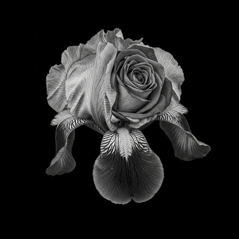 Monochrome Pressed Flower Chimera Macro Photography - Botanical Detail