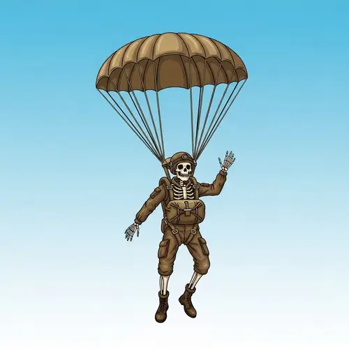 Skeleton Paratrooper: Floating with Deployed Parachute