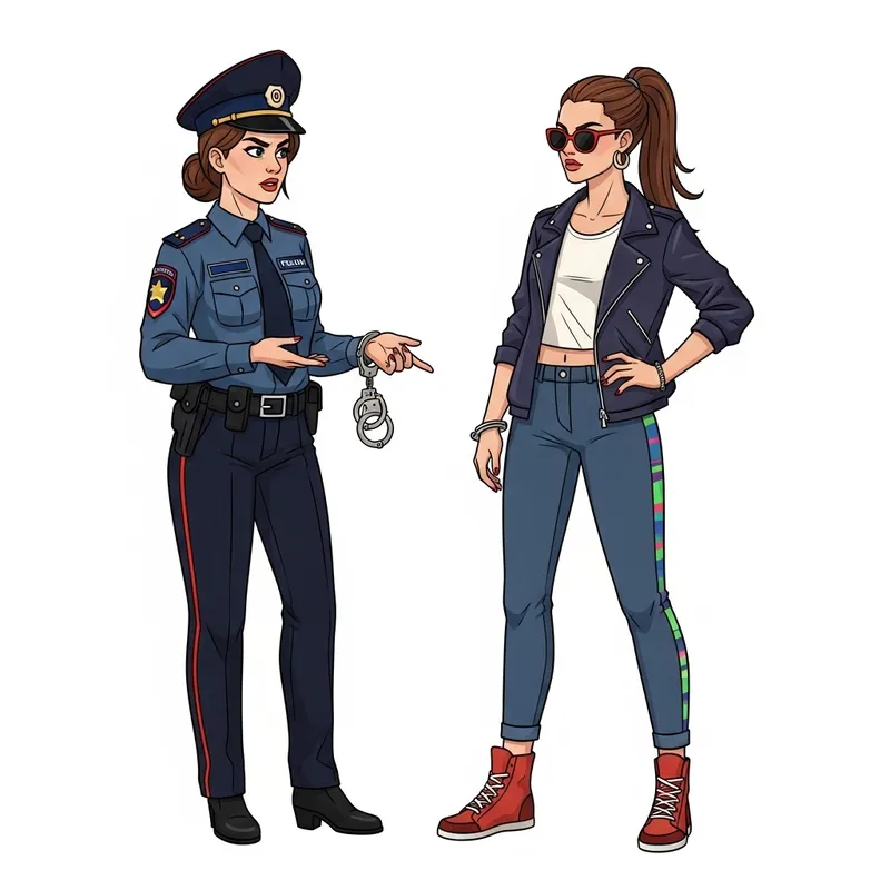 Confident Girl Detained by Serious Policeman in Slavic Arrest Scene