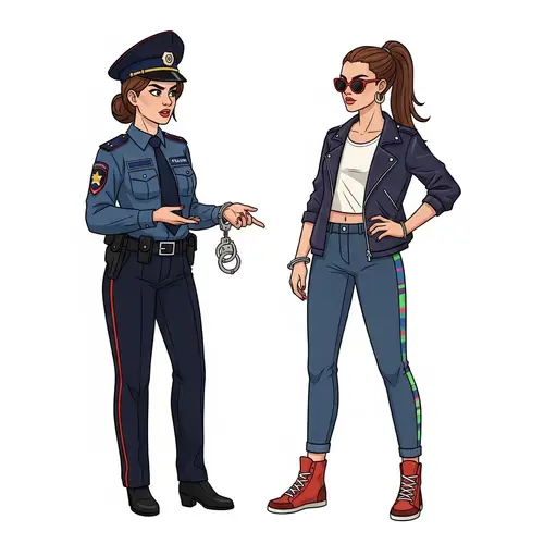 Police Officer Discussing Consequences with Confident Young Woman