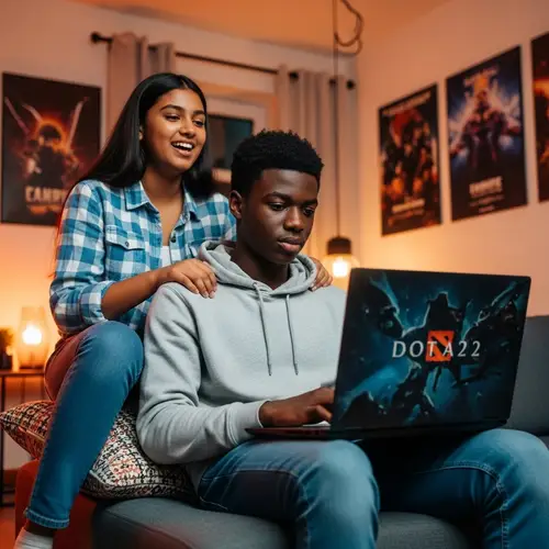 Teenage Girl Sitting on Boy's Lap while Playing Dota 2