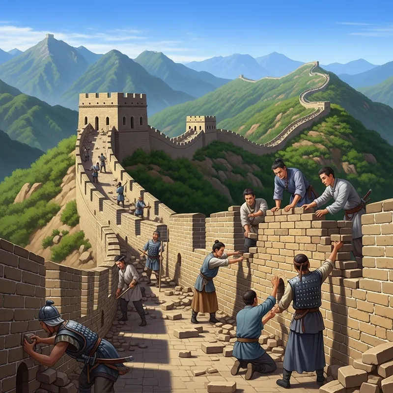 Ancient Guards Constructing Great Wall of China | Historical Image