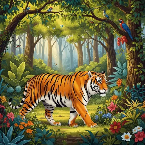 Majestic Tiger Roaming Lush Forest - Strength & Courage