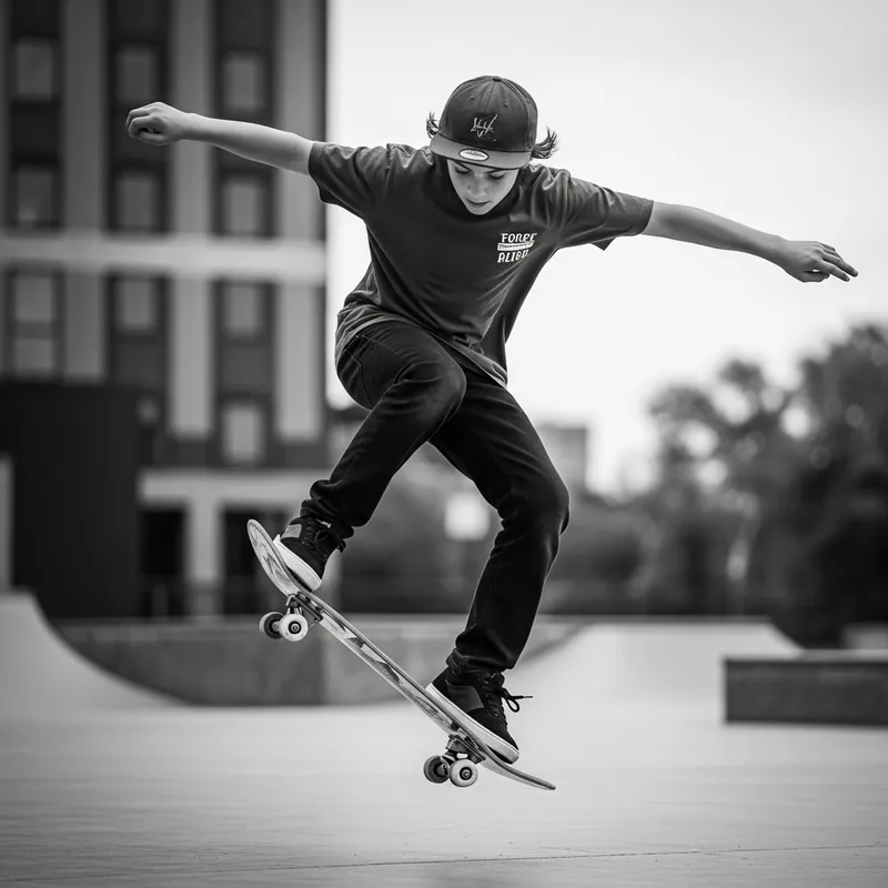 Vibrant Skateboarding Subculture: Dynamic Black-and-White Action