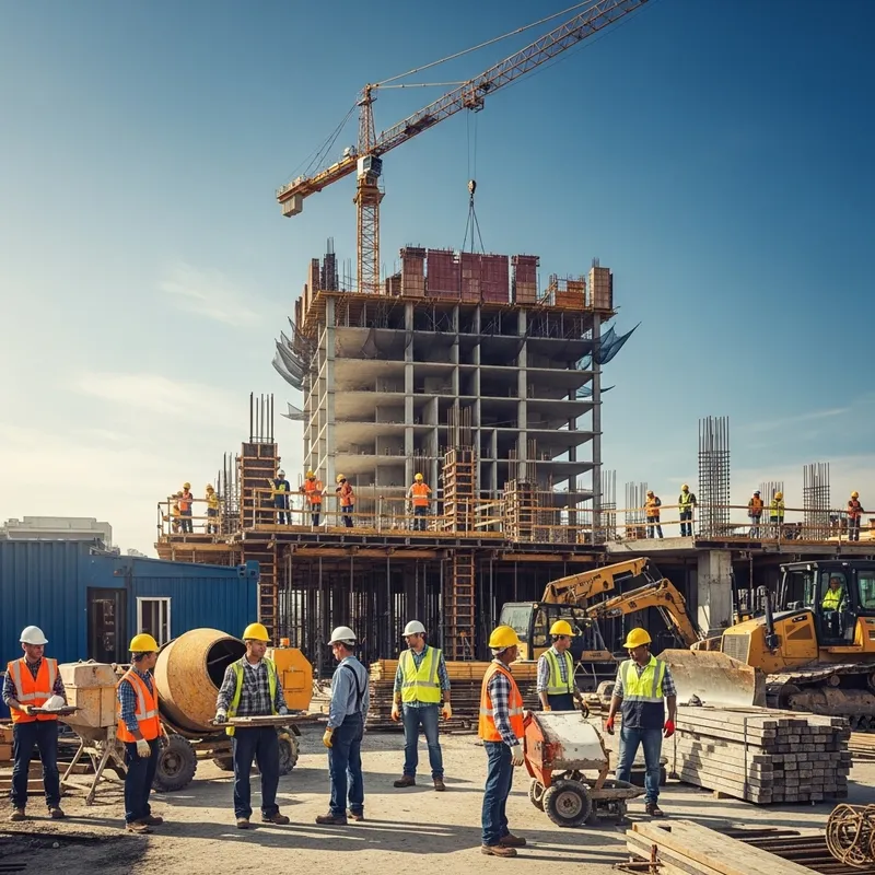Diverse Construction Team Thriving at Skyscraper Site
