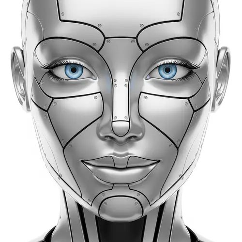 Elegantly Designed Feminine Robot Face with Subtle Smile