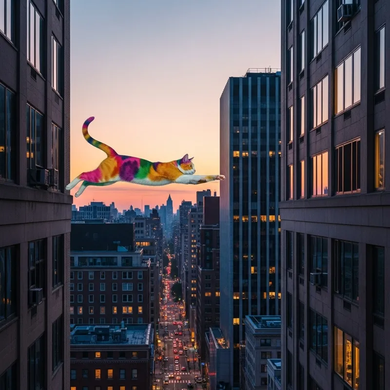 Cat Jumping Between Buildings - A Twilight Adventure