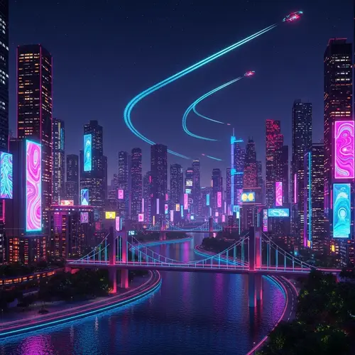 Psychedelic Neon Cityscape: A Surreal Visual Journey