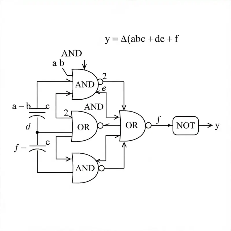 Create Logic Gate Diagram for Boolean Function y= ~(abc+de+f) Create Logic Gate Diagram for Boolean Function y= ~(abc+de+f)