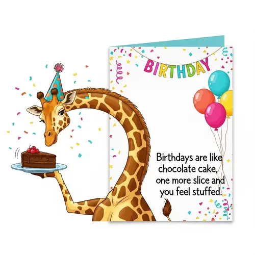 Humorous Giraffe Birthday Card with Chocolate Cake Punchline