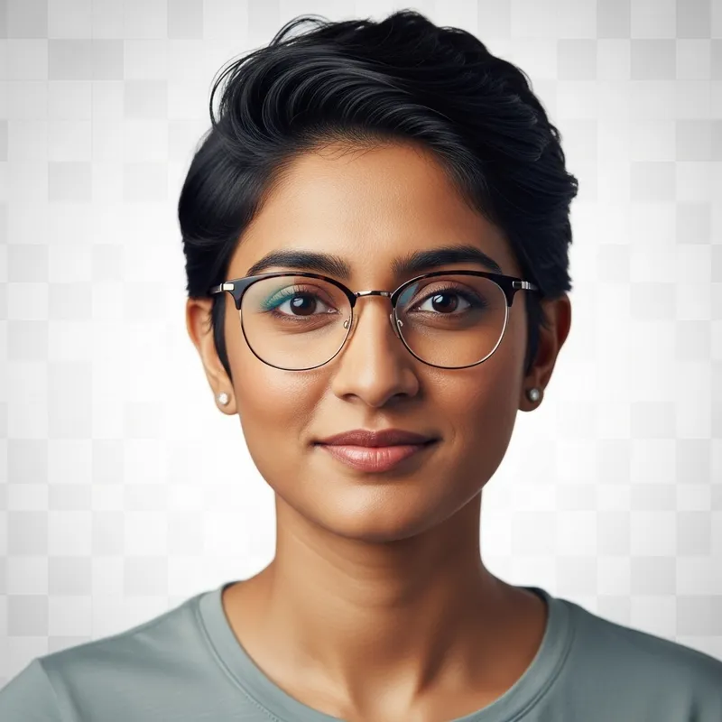 Realistic Female Developer Avatar with Short Hair and Glasses