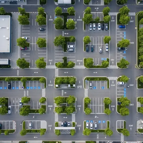 Top-Down Parking Lot Map in Busy Urban Area