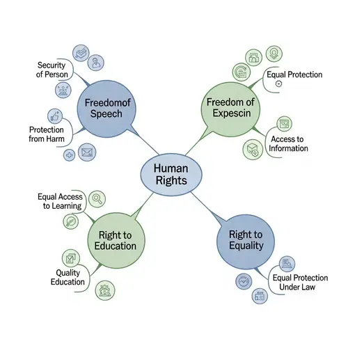 Mind Map of Human Rights: Right to Life, Freedom of Speech, Education & Equality