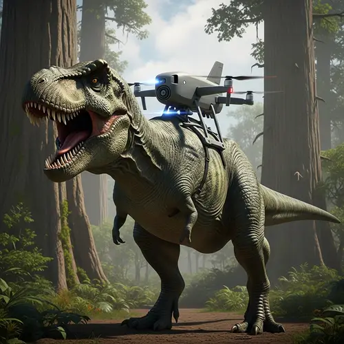 Majestic T-Rex with Modern Drone – Prehistoric Scene