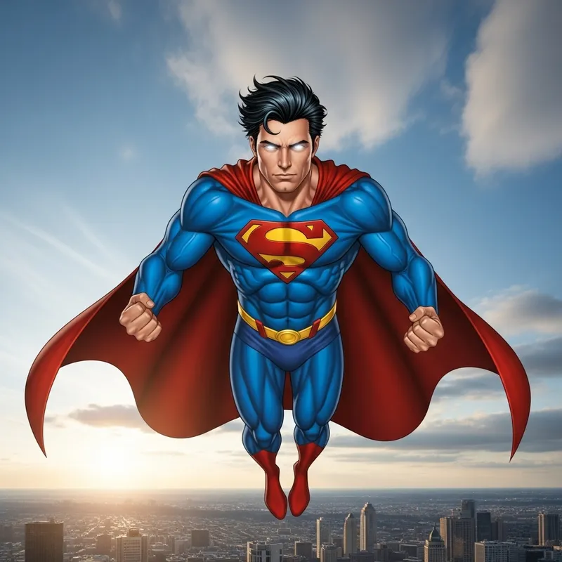 Superhero Soaring in Vibrant Blue Costume