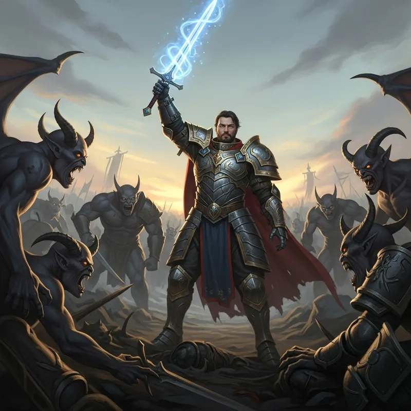 Portrait of Victorious Warrior Battling Demonic Forces