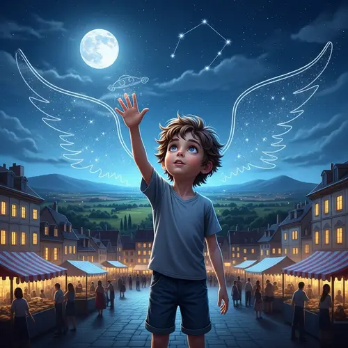 Young Boy Alex Dreaming of Touching the Stars | Town Among Rolling Hills