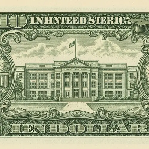 10 Dollor Bill School | Elegant Stylized Currency Inspired Building